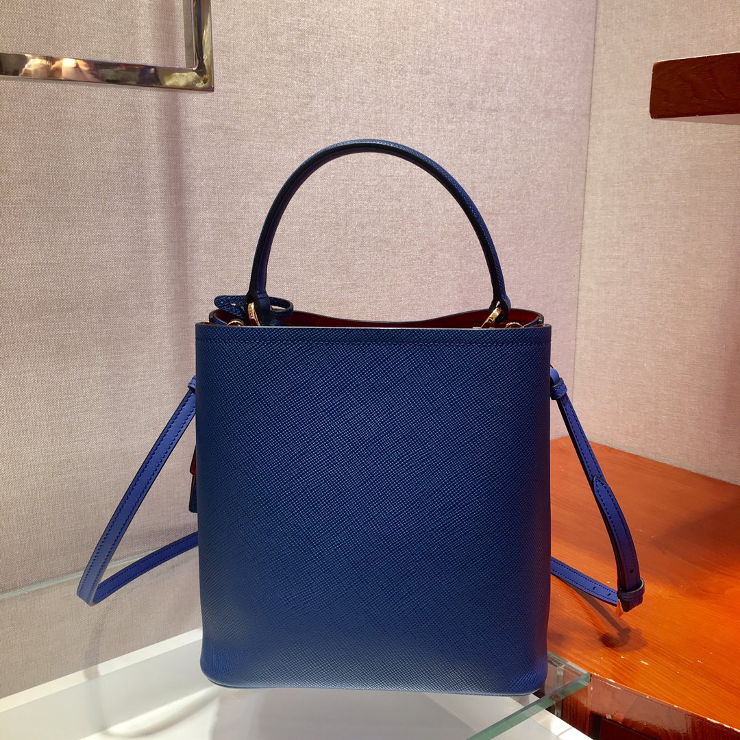 Prada Medium Panier Saffiano Leather Bag Blue/Black 1BA212